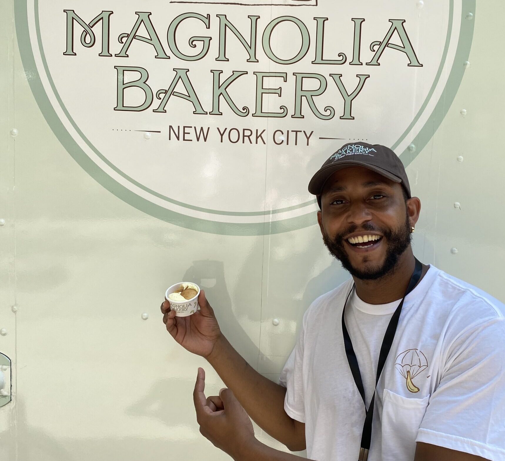 Customer Taking Photo of Free Banana Pudding From Magnolia Bakery