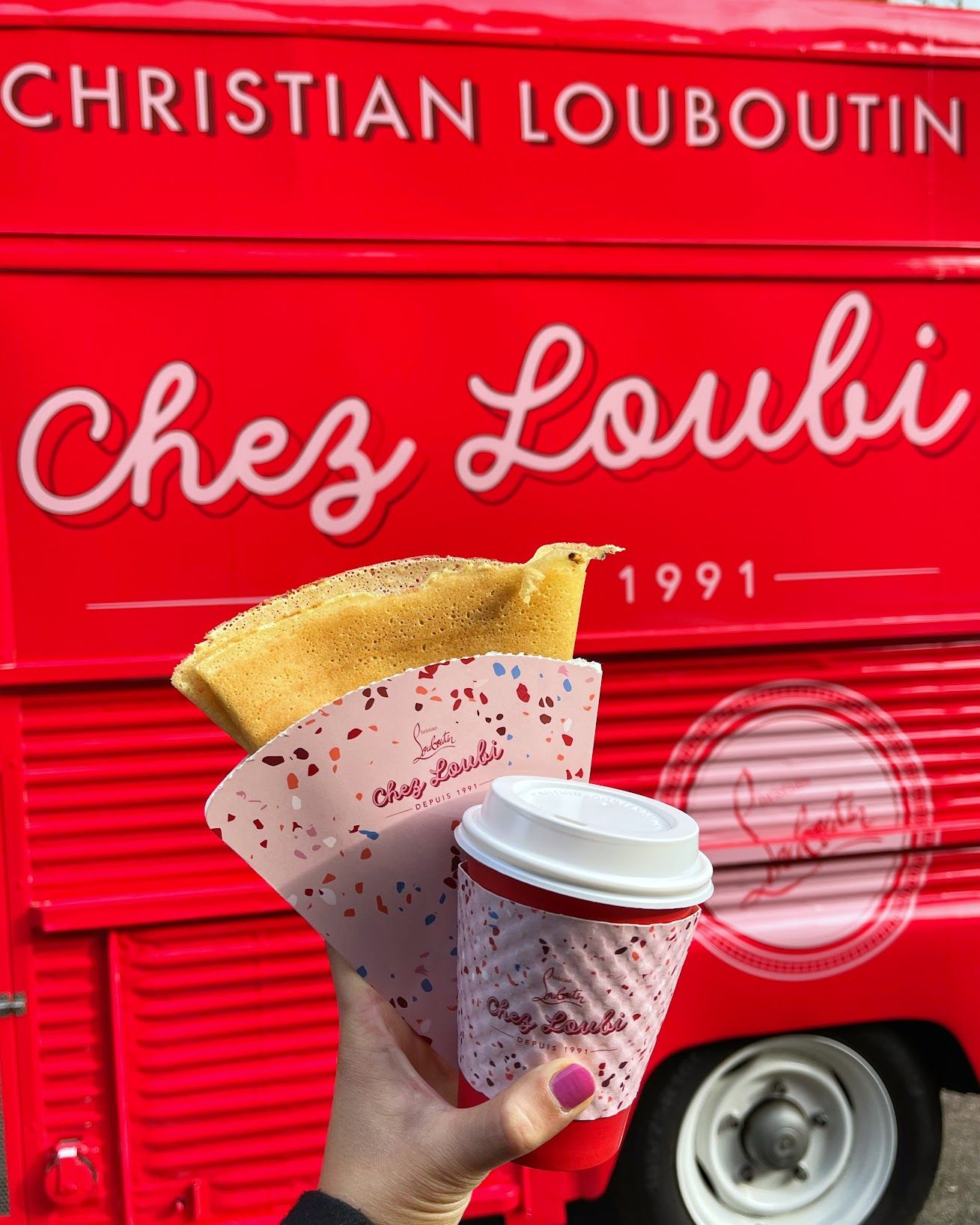 Crepes and coffee courtesy of Christian Louboutin