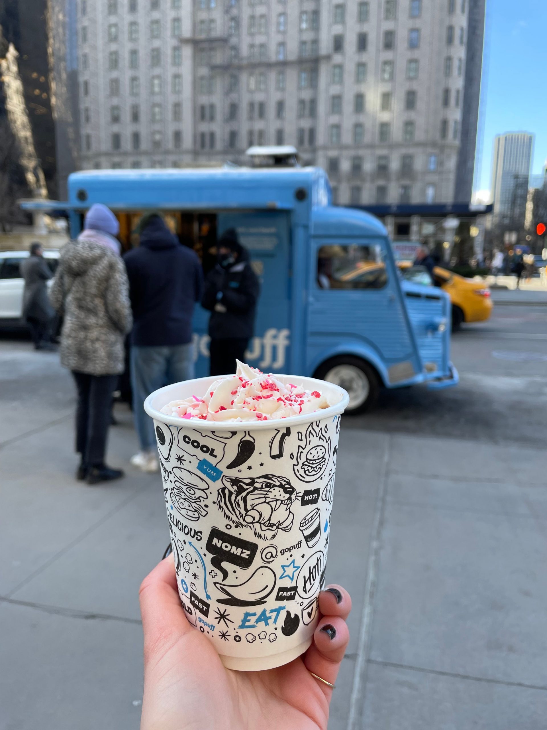 Gopuff mobile experiential marketing with free hot cocoa.