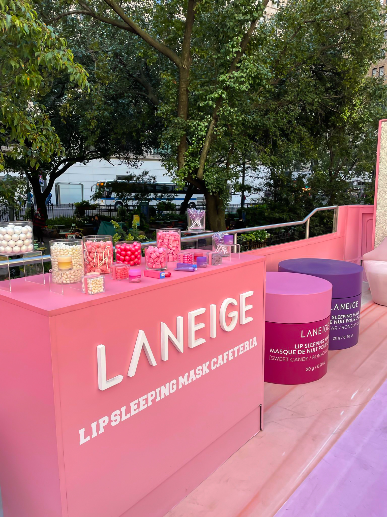 Laneige candy display and product decoration at Laneige pop up.