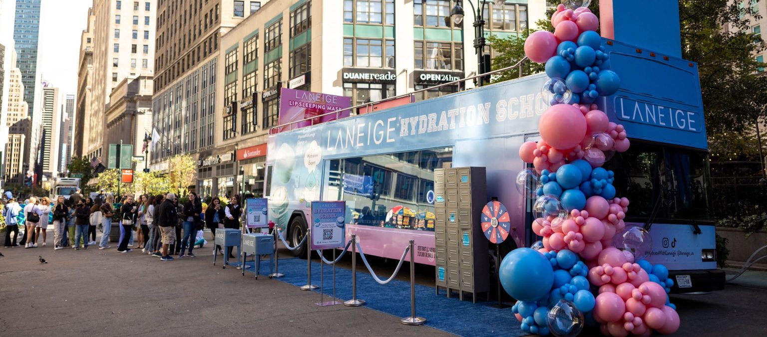 Laneige Laneige double decker bus in Herald Square Park.