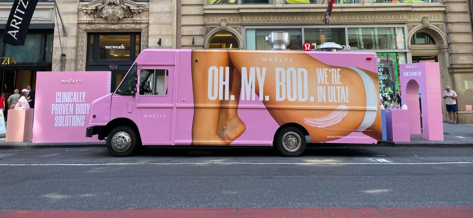 MAËLYS cosmetics MAËLYS branded truck parked in Soho, NYC.