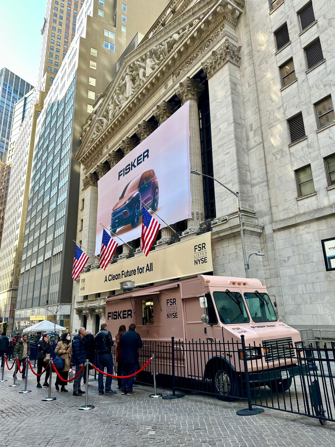 Fisker branded food truck for IPO celebration.