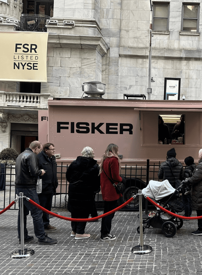 Fisker branded food truck on Wall Street for IPO.