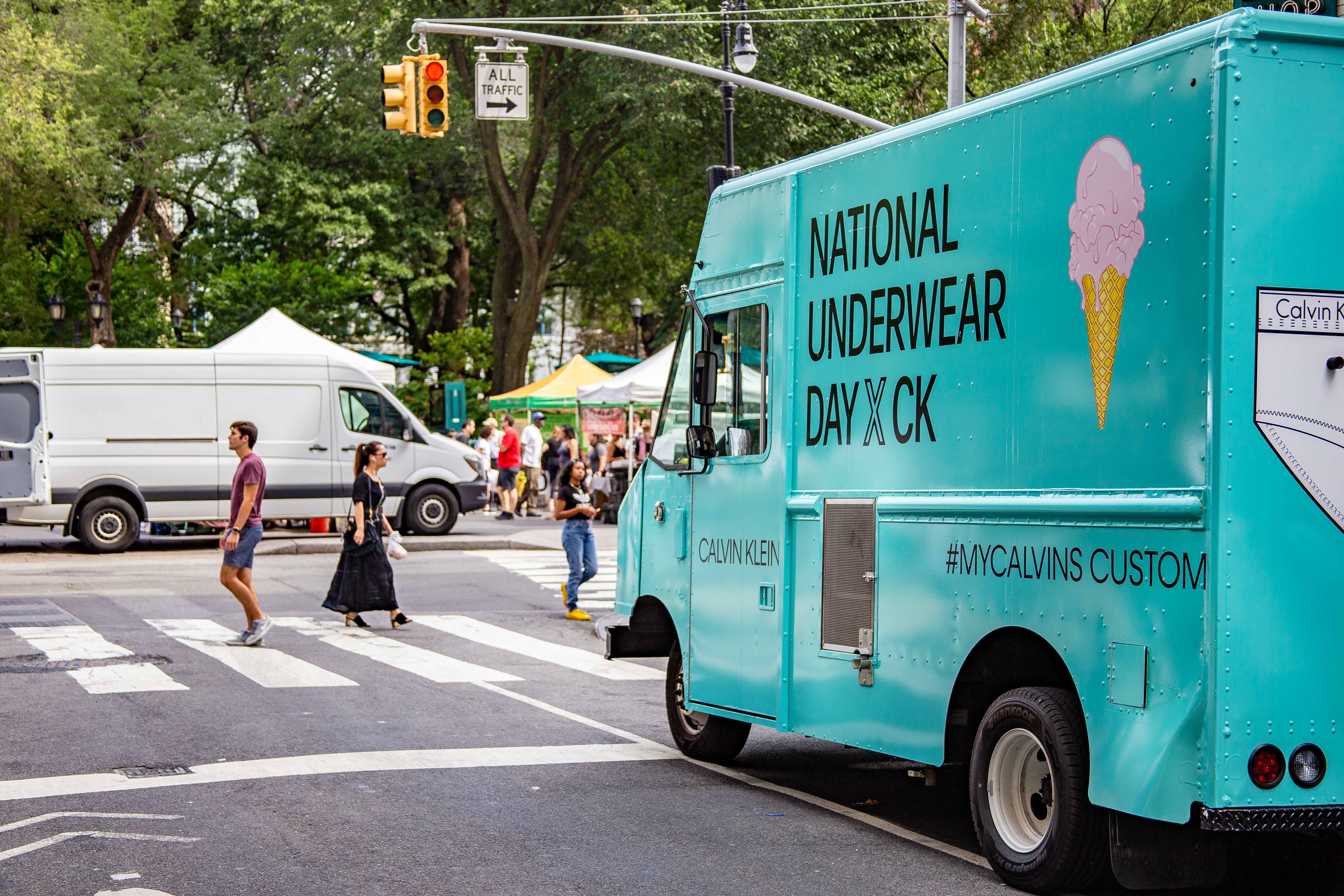 Calvin Klein's branded food truck on National Underwear Day