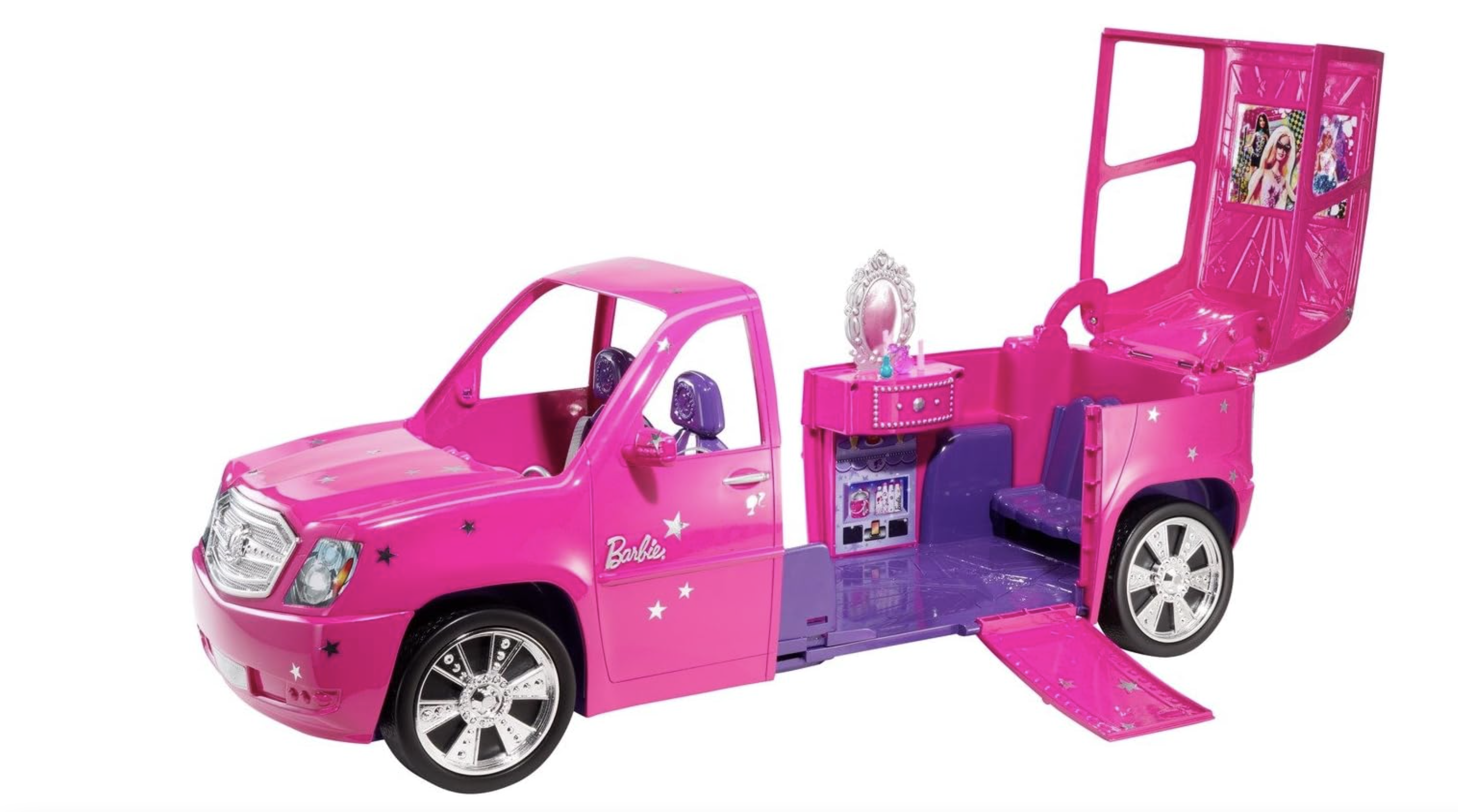 The Barbie Limo toy with the top opened for display