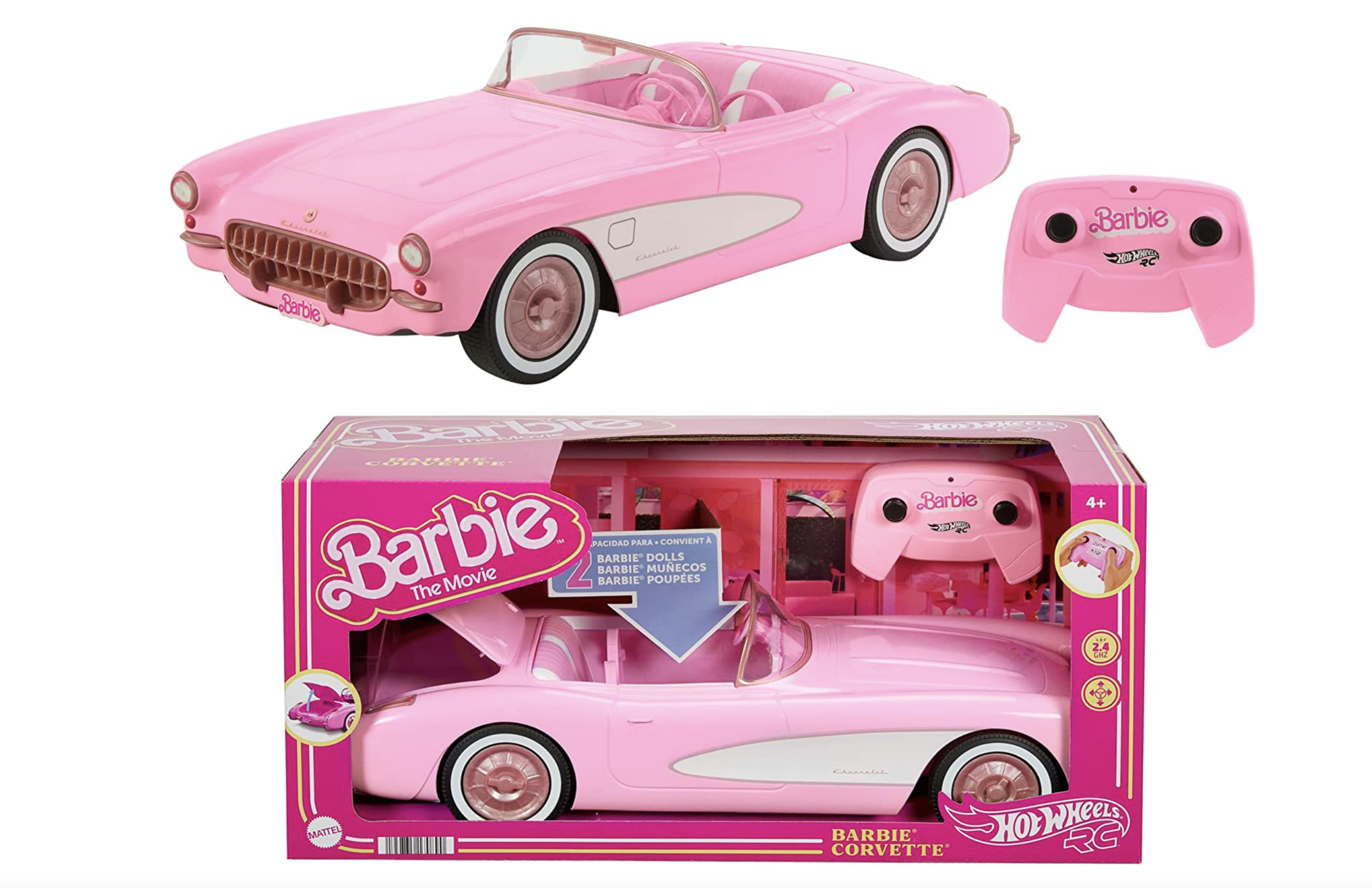 Multiple angles of the Barbie Corvette toy including the packaging