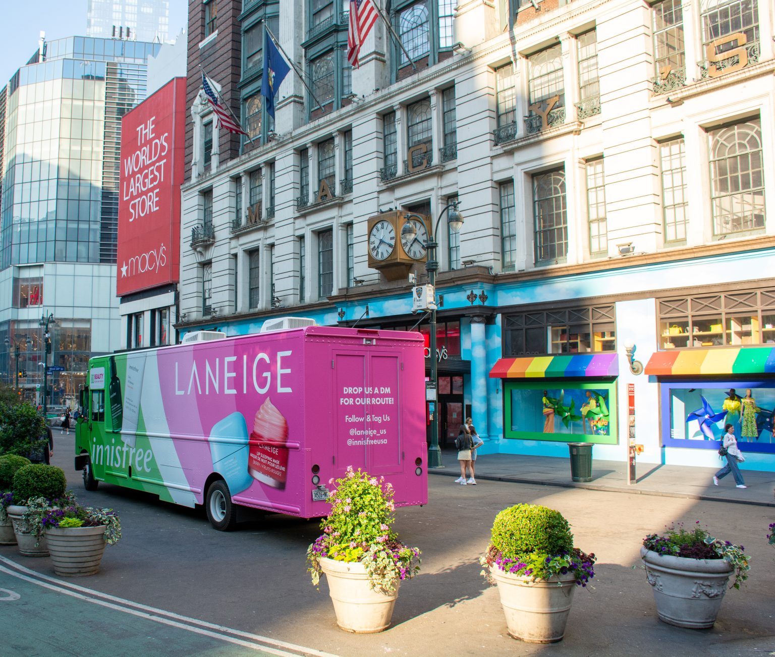 LANEIGE x innisfree Laneige innisfree glow on the go popup truck at macys herald square NYC.