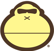 A simple, stylized cartoon drawing of a yellow, round creature with brown outlines, wearing dark sunglasses and featuring a small